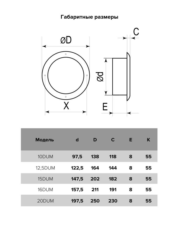 Анемостат DUM фланец D123 D164 окрашенная сталь ERA